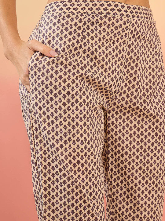 Vastramyaa Floral Printed Pure Cotton Straight Kurta & Trousers With Dupatta