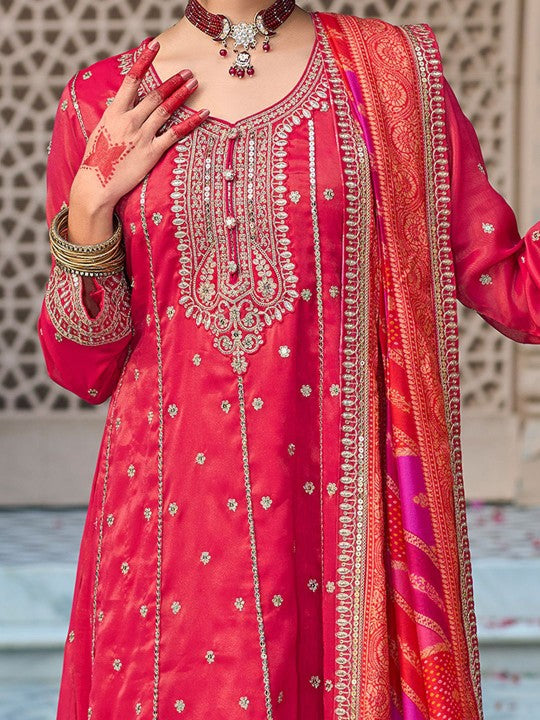 Indo Era Ethnic Motifs Embroidered Sequinned Anarkali Kurta with Trouser & Dupatta