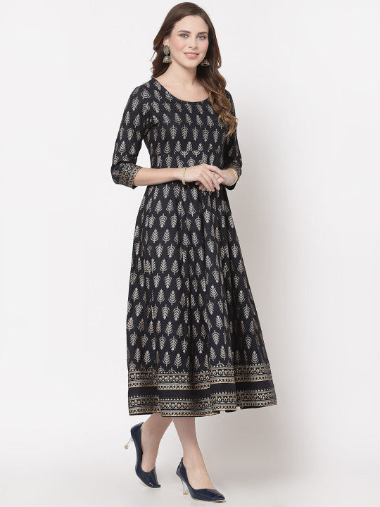 Avipsa Floral Printed A-Line Midi Ethnic Dresses
