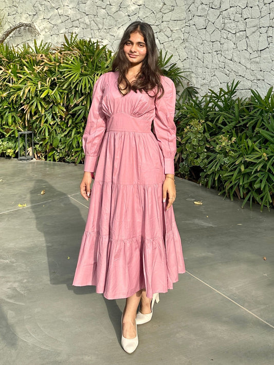 Pink Tiered Midi Dress