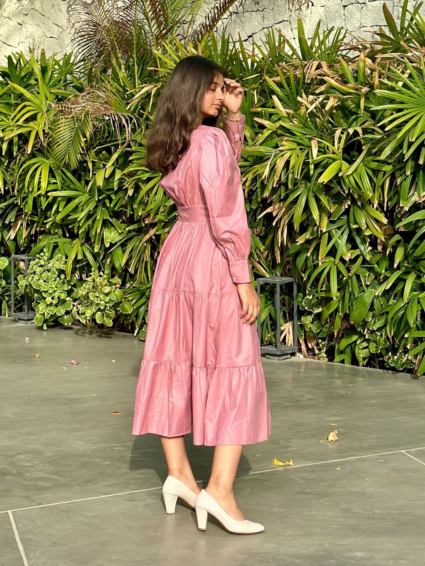 Pink Tiered Midi Dress