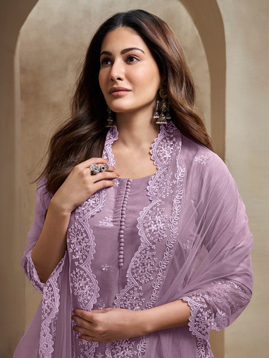Inddus Floral Embroidered Regular Thread Work A-Line Kurta