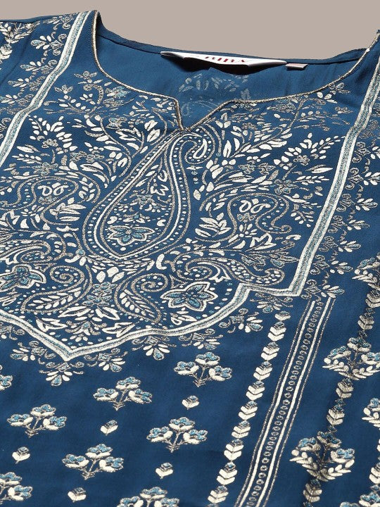 Biba Ethnic Motifs Printed Kurta & Palazzos With Dupatta
