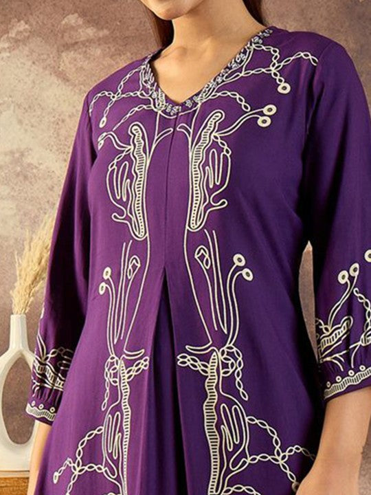 Indo Era Printed V-Neck Tunic With Trousers