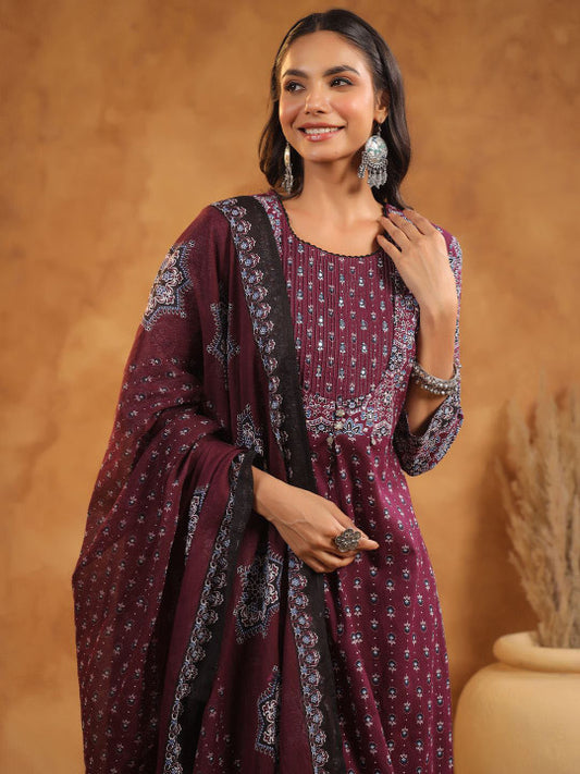 Indo Era Floral Printed Pure Cotton Kurta With Trousers And Dupatta