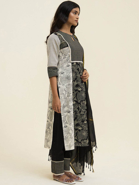 Jaipur Kurti Printed Buddha Embroidered Kurta Set