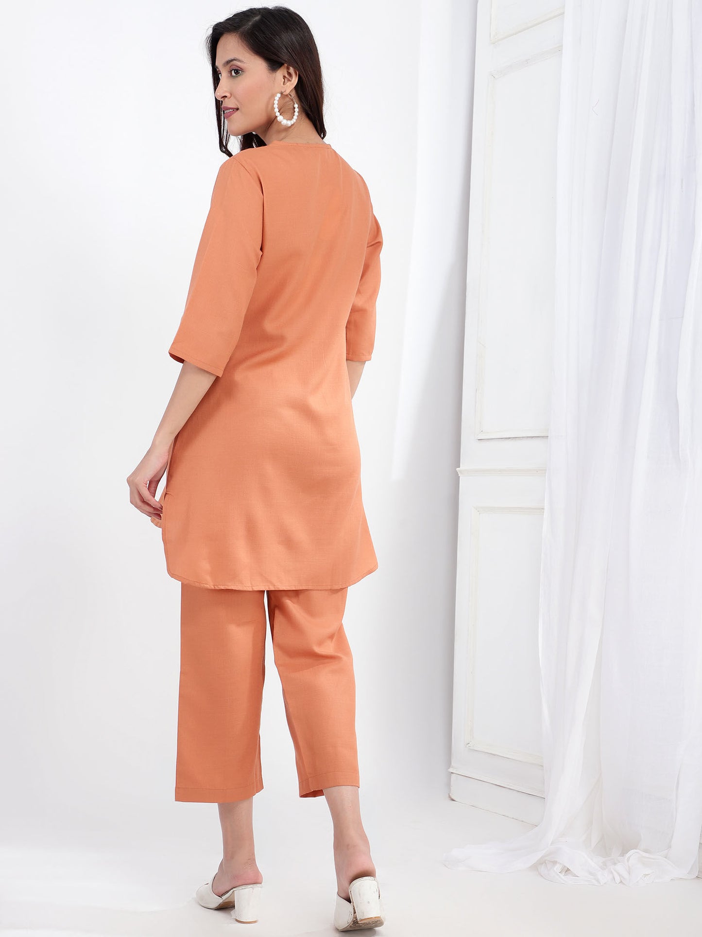 Embroidered Womens Co-Ord Tunic with Trouser - Rust (Set of 2)