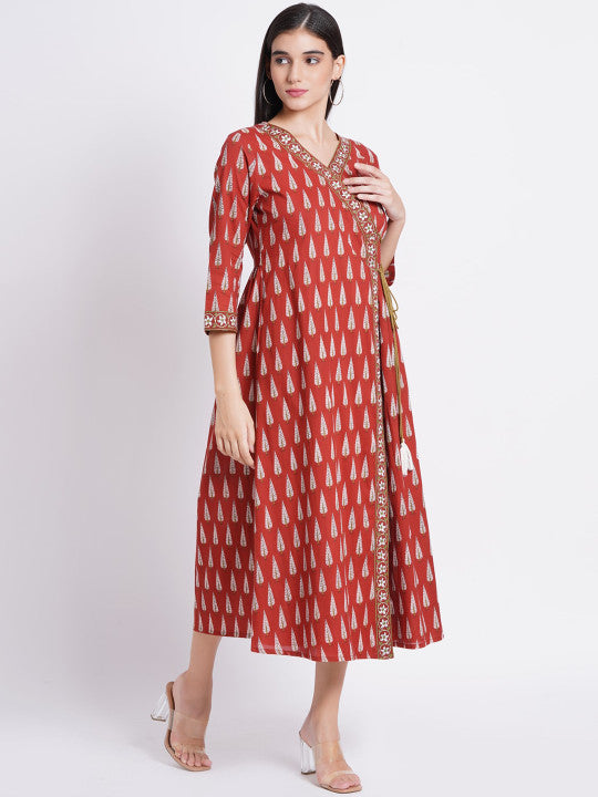 SUTI Ethnic Motifs Printed V-Neck Cotton Ethnic Dress