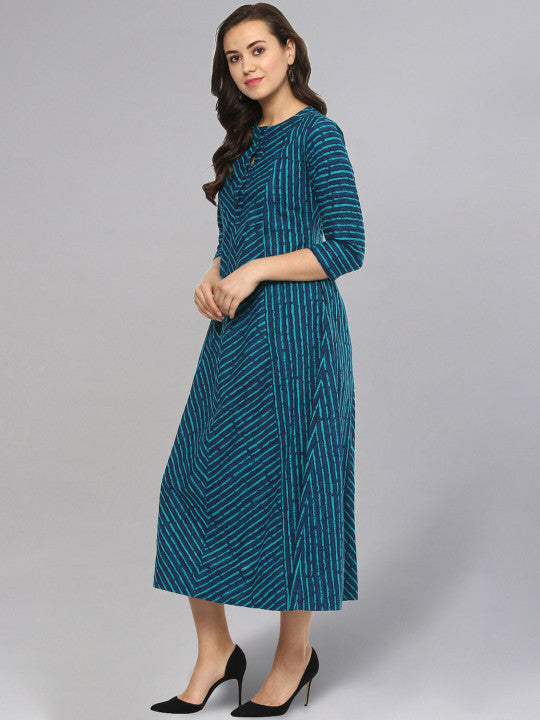 Idalia Striped Cotton A-Line Midi Ethnic Dress