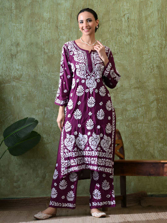 Syrish Women Ethnic Motifs Embroidered Regular Chikankari Pure Cotton Kurta with Palazzos
