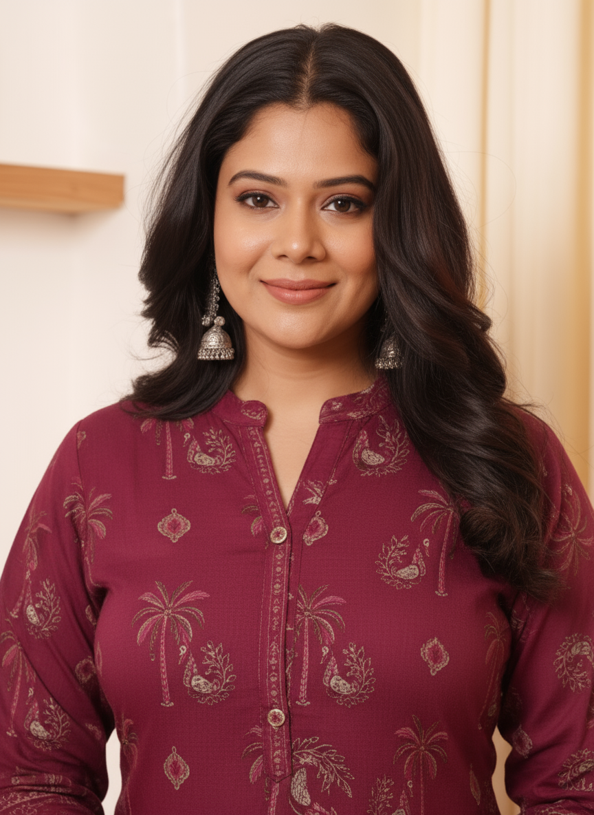Viscose Peacock Straight Wine Kurta