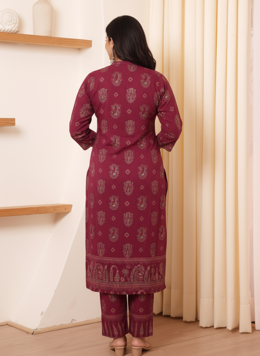 Viscose Peacock Straight Wine Kurta