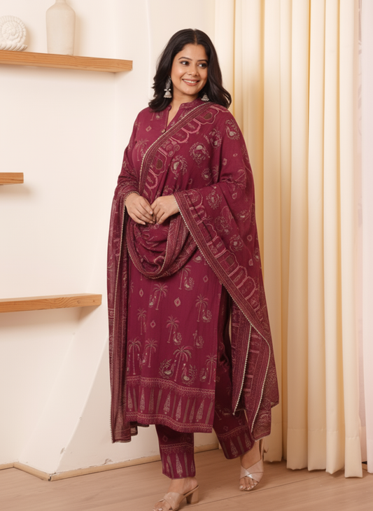 Viscose Peacock Straight Wine Kurta