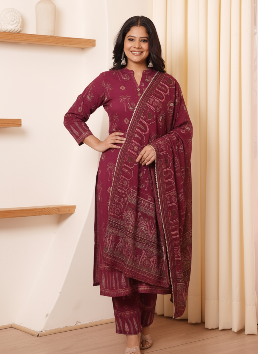 Viscose Peacock Straight Wine Kurta