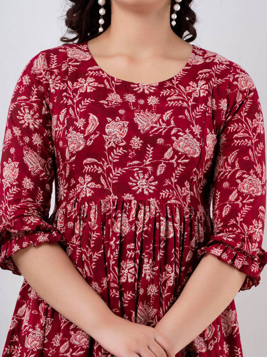 Henal Floral Printed Gathered Tiered Cotton Maternity Ethnic Dress