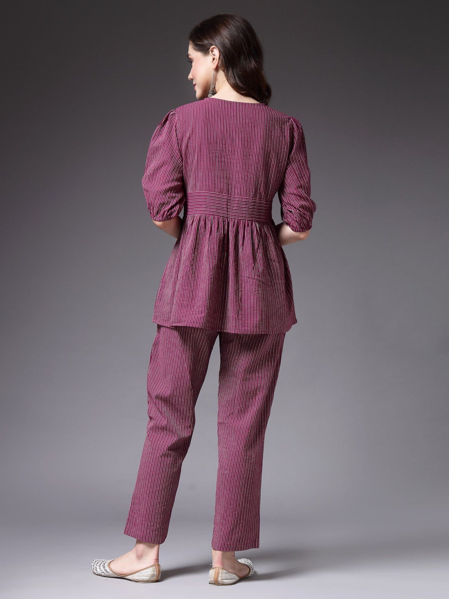Women'S Wine Thread Work Embroidered Kantha Cotton Co-Ord (Set of 2)