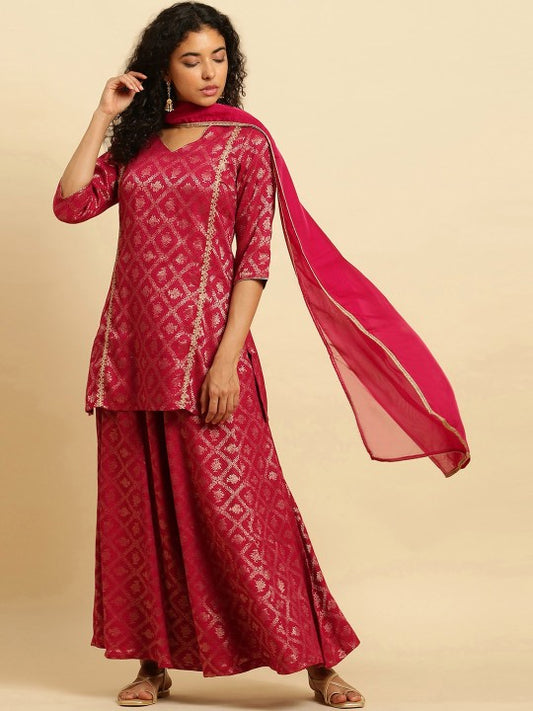 W Festive Striped Print Rayon Kurta