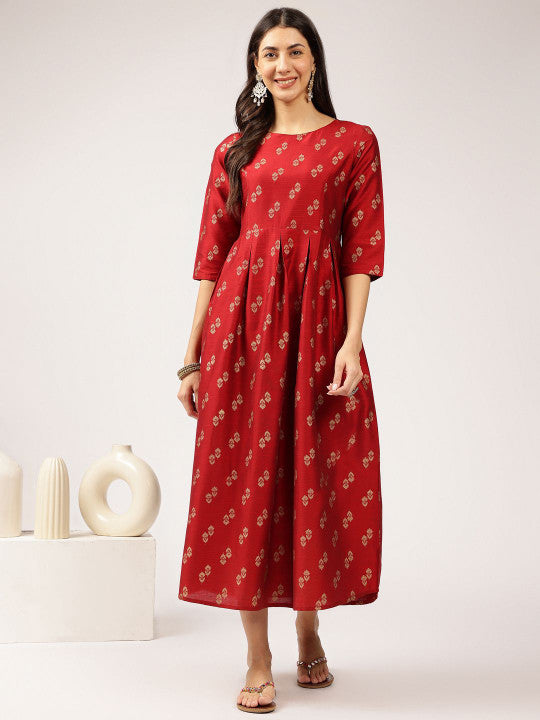 Anouk Ethnic Motifs Print A-Line Midi Dress