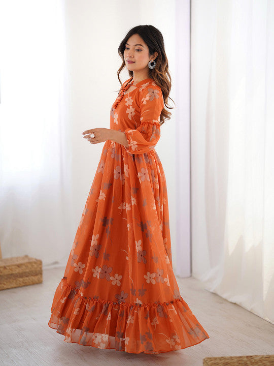 FVD Floral Printed Tiered Gown Maxi Ethnic Dresses