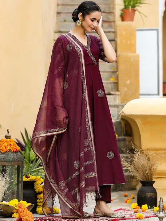 GILLORI Ethnic Motifs Printed Gotta Patti Angrakha Anarkali Kurta