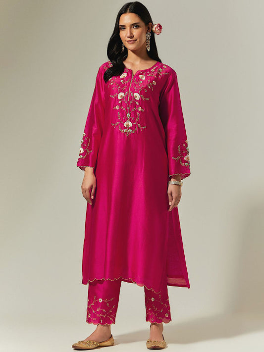 Anantaa by roohi trehan Floral Embroidered Thread Work Chanderi Silk Kurta