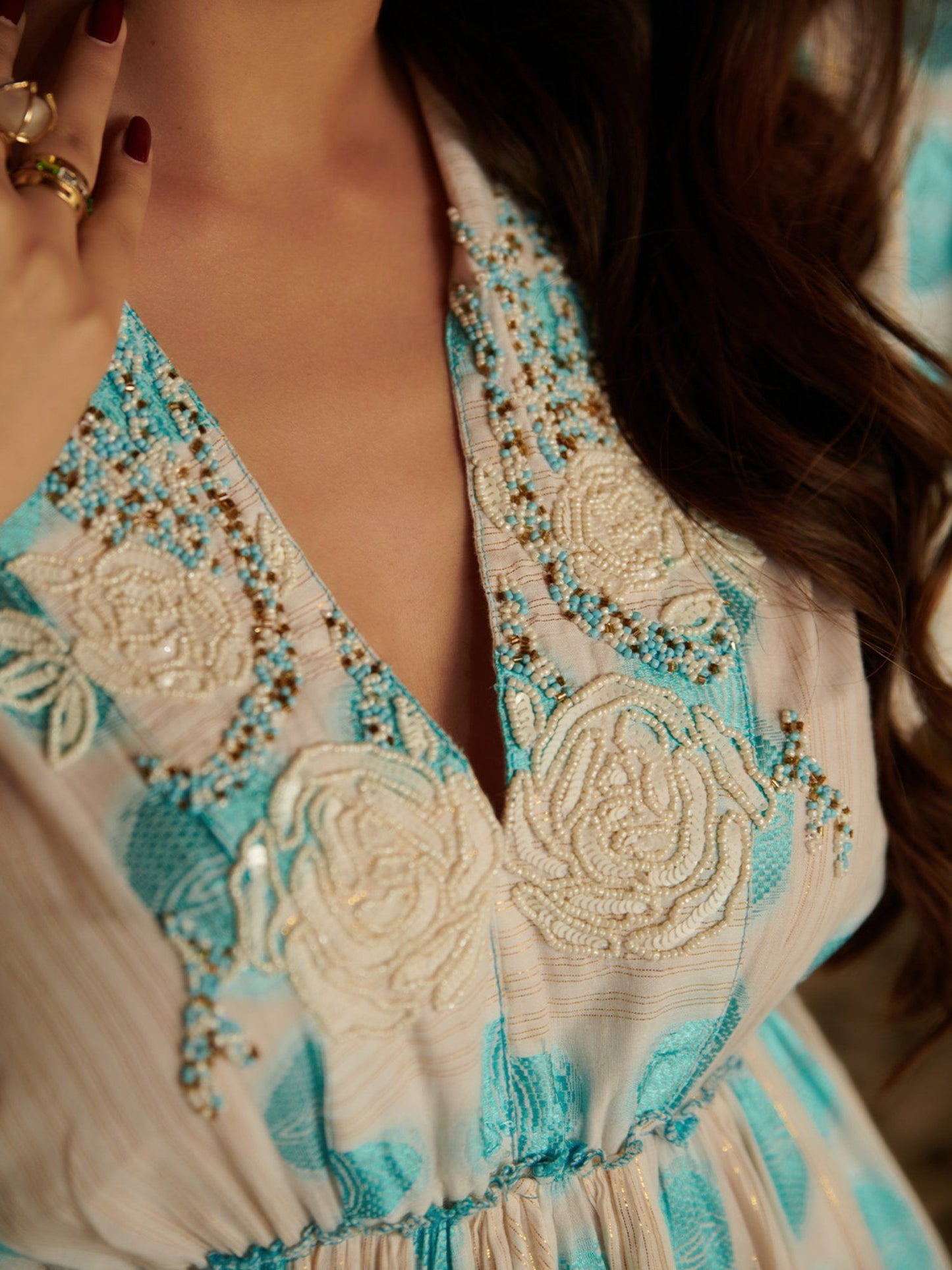 Jacqared Printed V Neck Long Tier Maxi Dress