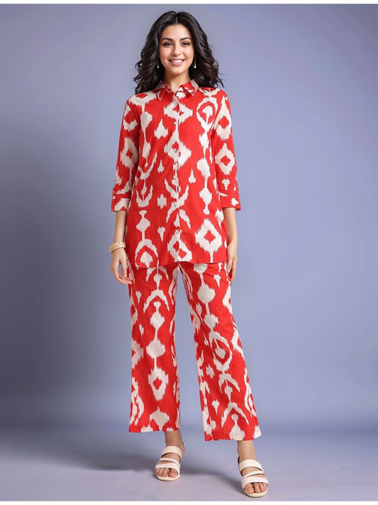 Printed Cotton Blend Shirt with Trousers (Set of 2)