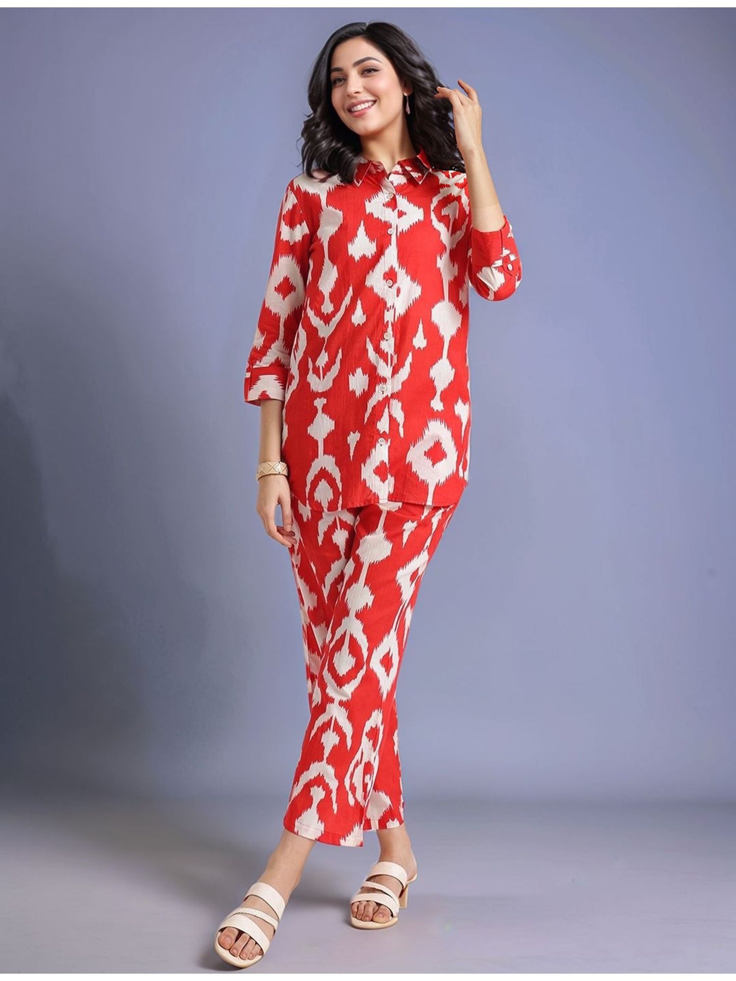 Printed Cotton Blend Shirt with Trousers (Set of 2)