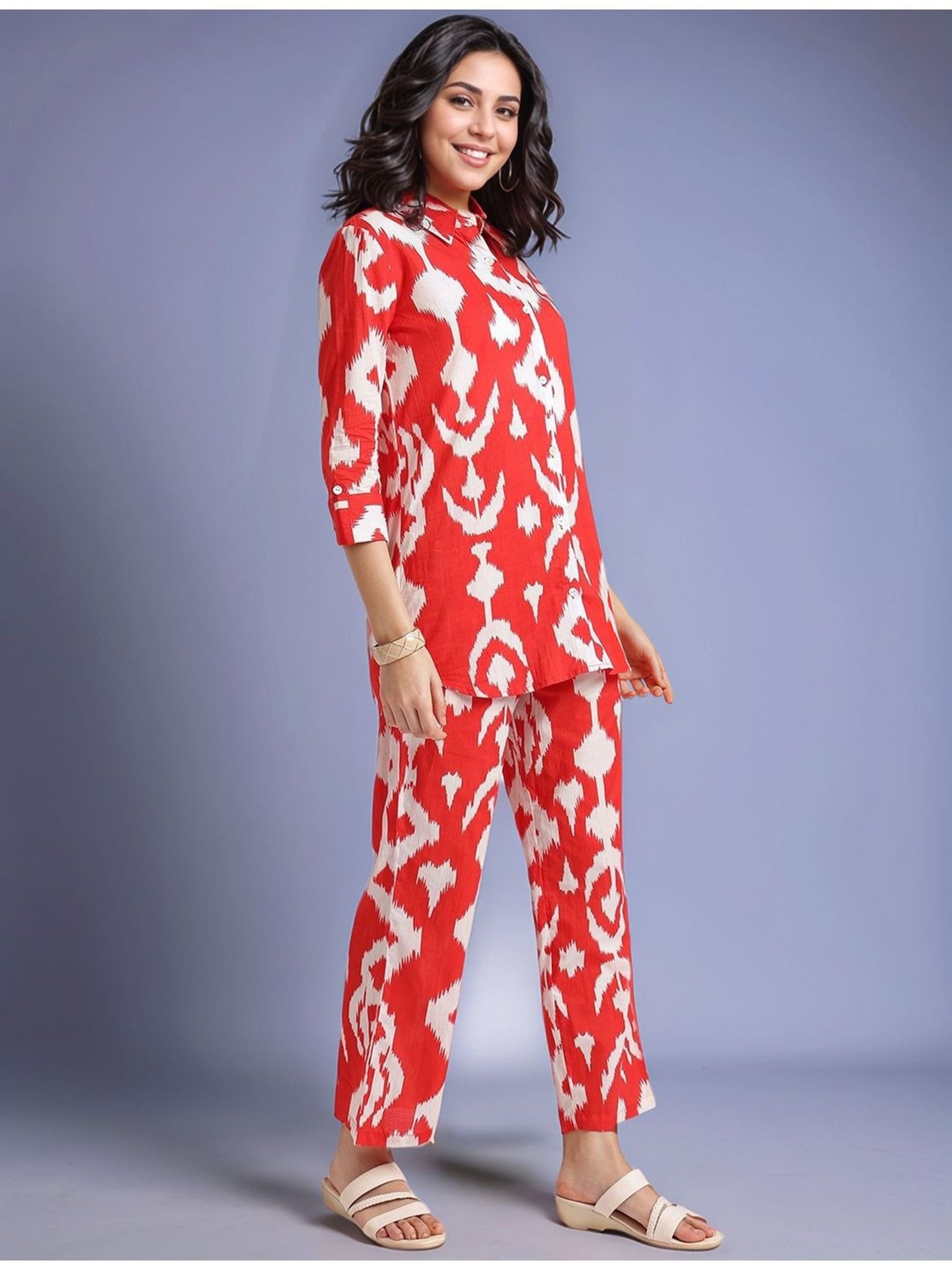 Printed Cotton Blend Shirt with Trousers (Set of 2)