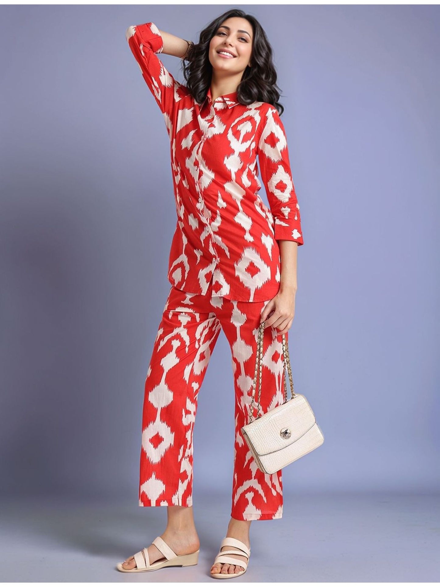 Printed Cotton Blend Shirt with Trousers (Set of 2)