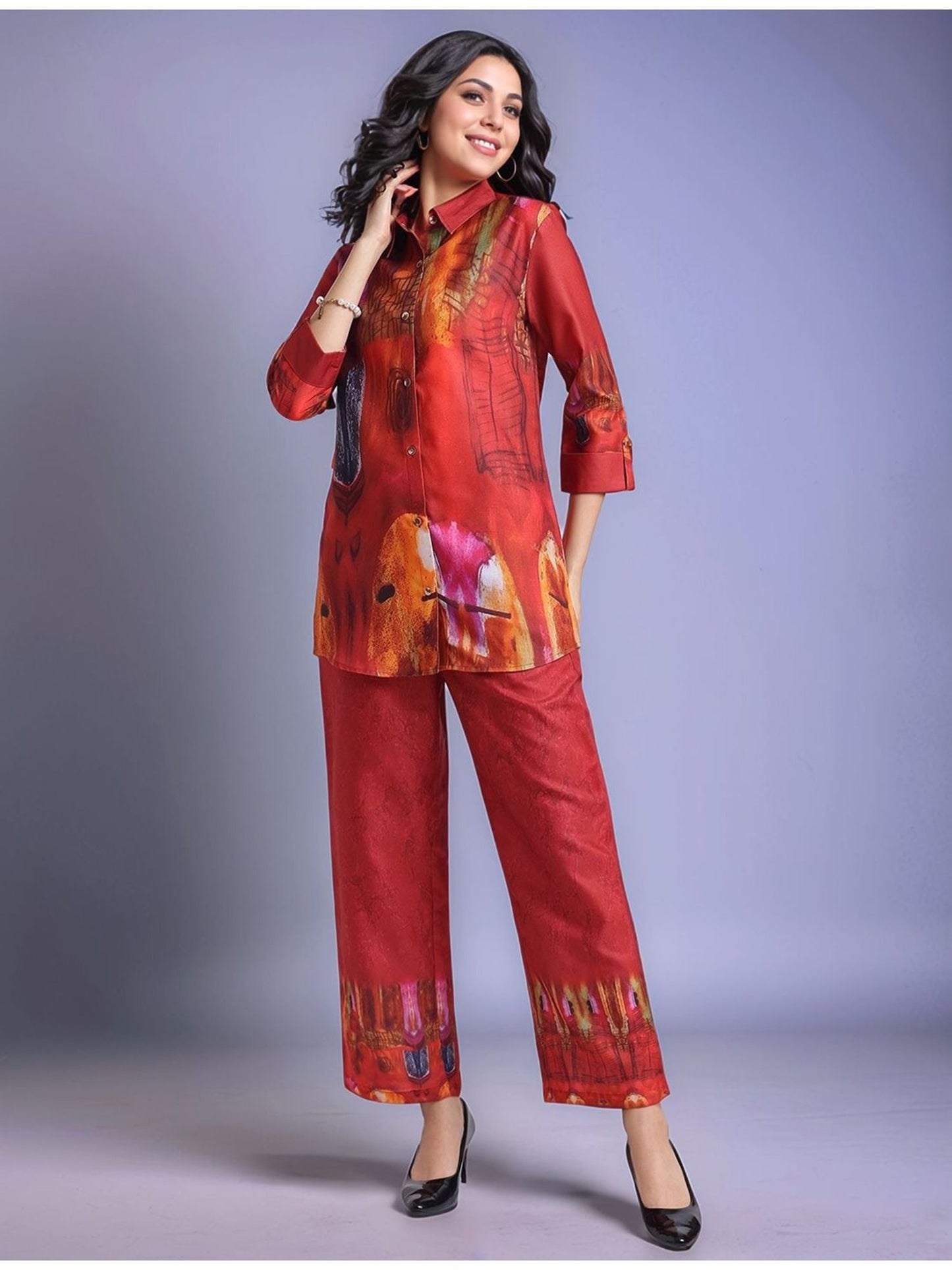 Printed Cotton Blend Shirt with Trousers (Set of 2)