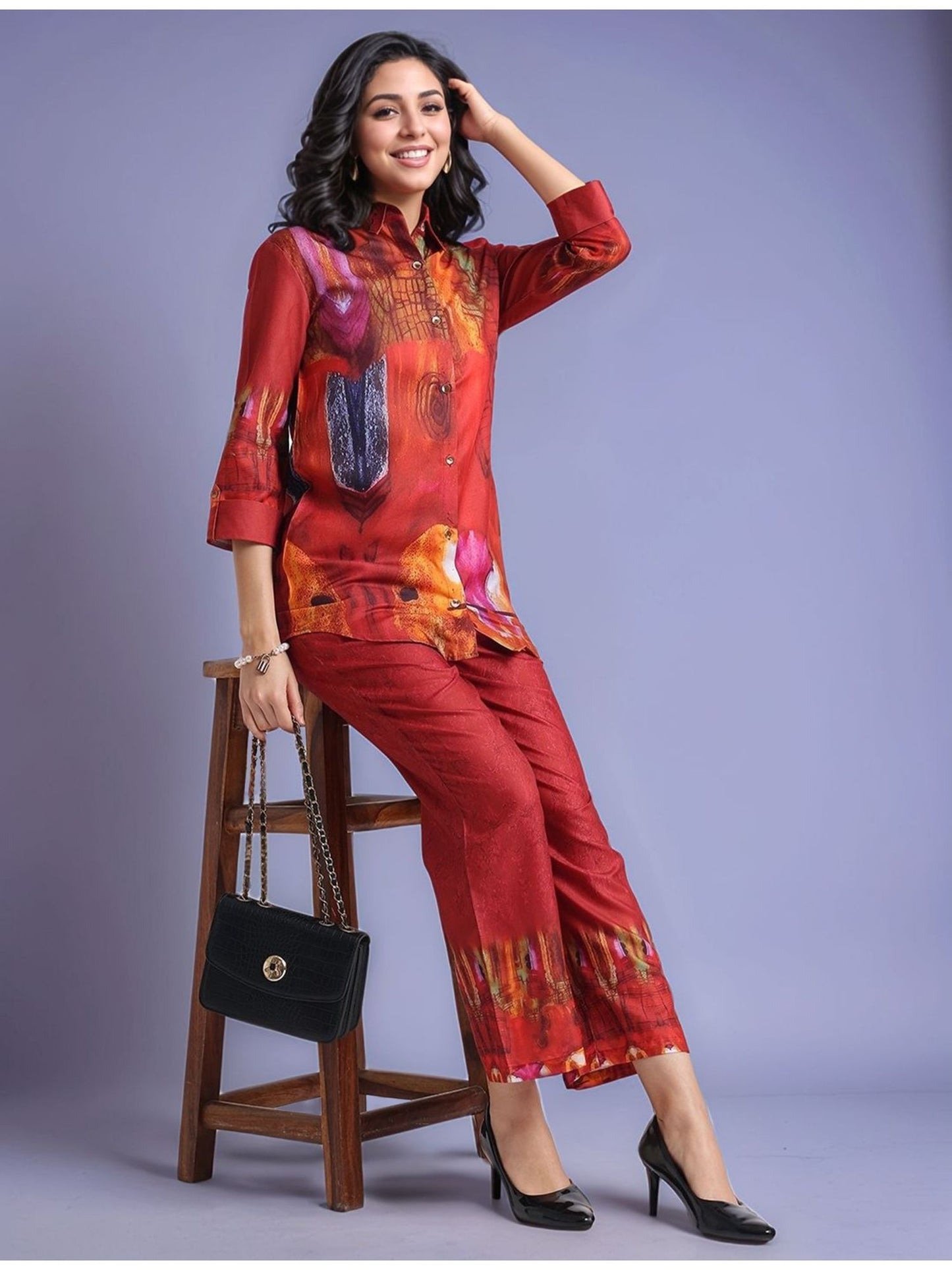 Printed Cotton Blend Shirt with Trousers (Set of 2)