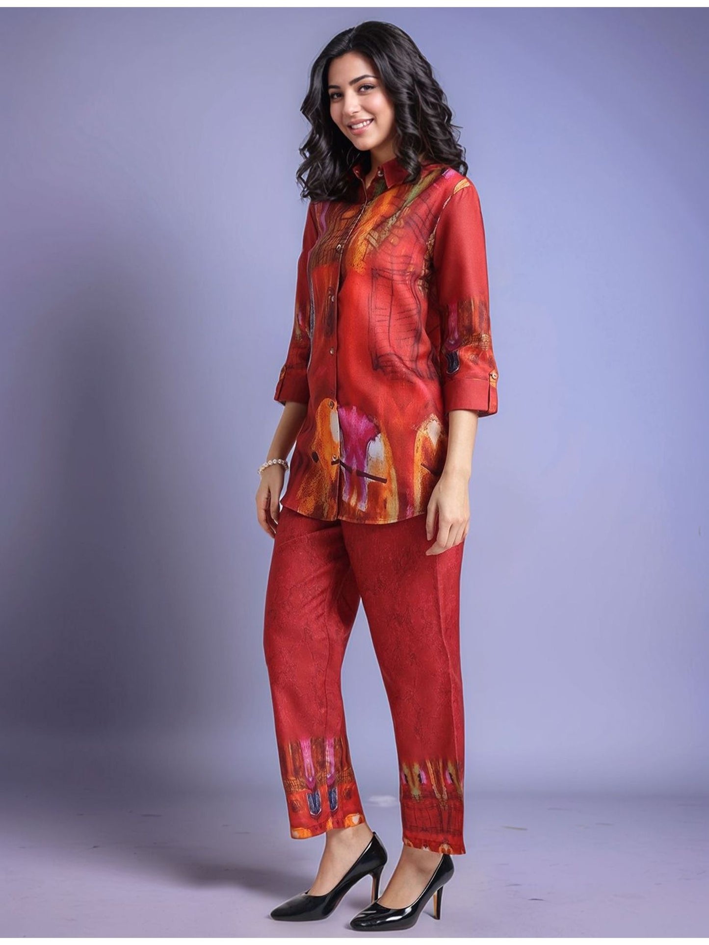 Printed Cotton Blend Shirt with Trousers (Set of 2)