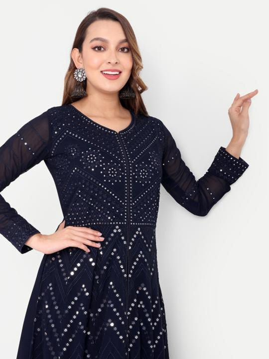 Trendmalls Women Embroidered Sequinned Silk Georgette Kurta