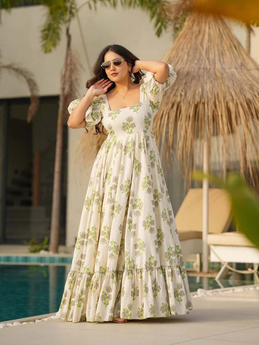 Floral Printed Rayon Tiered Dress