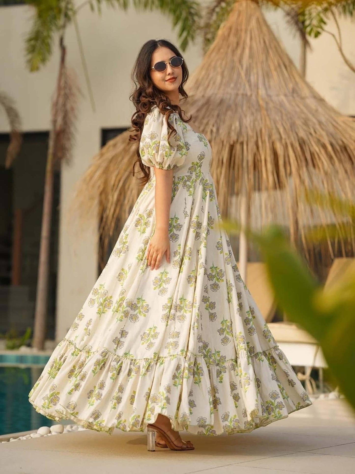 Floral Printed Rayon Tiered Dress