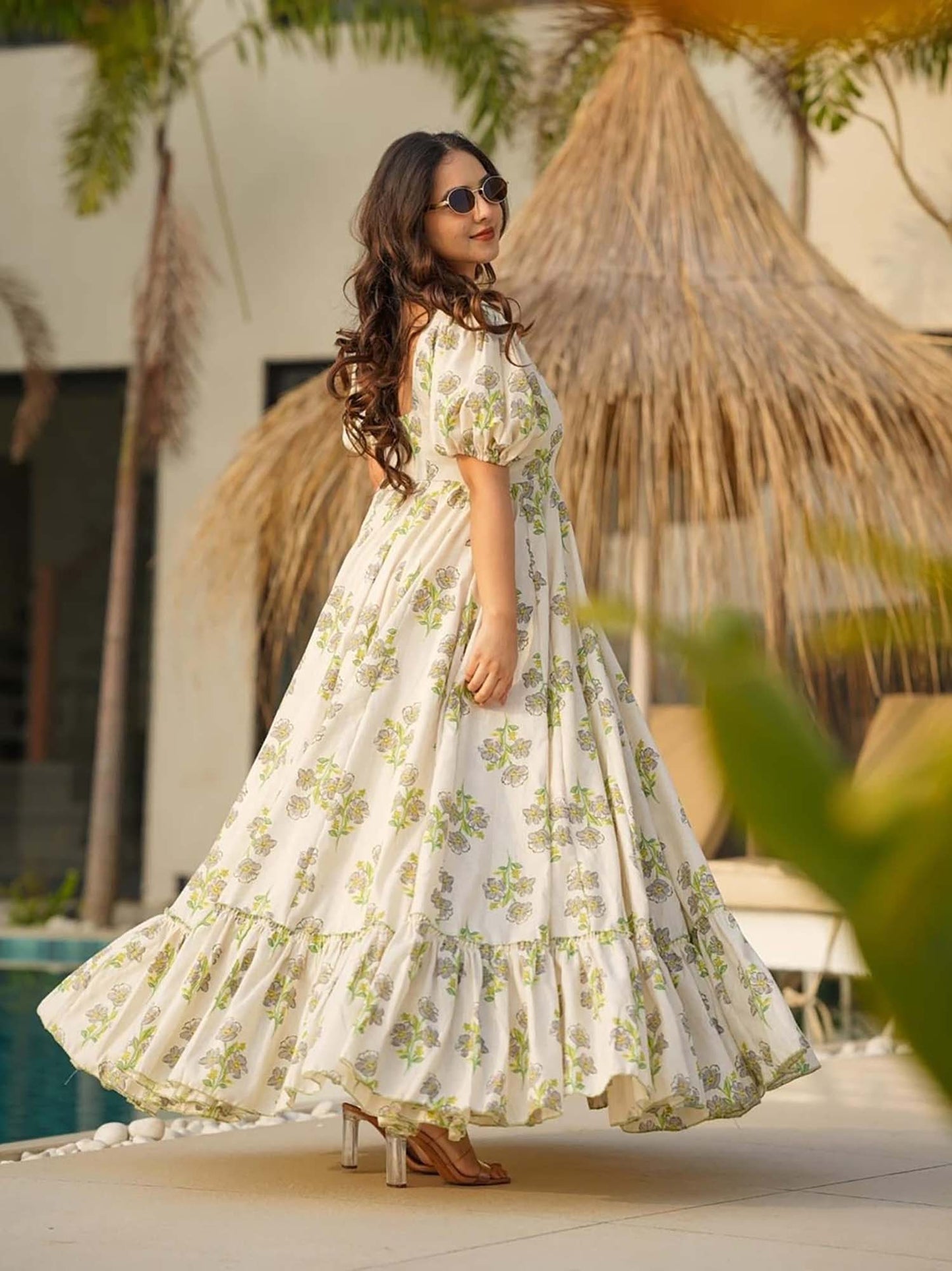 Floral Printed Rayon Tiered Dress