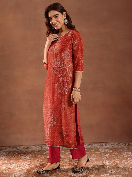 Floral Printed Sequinned Straight Kurta