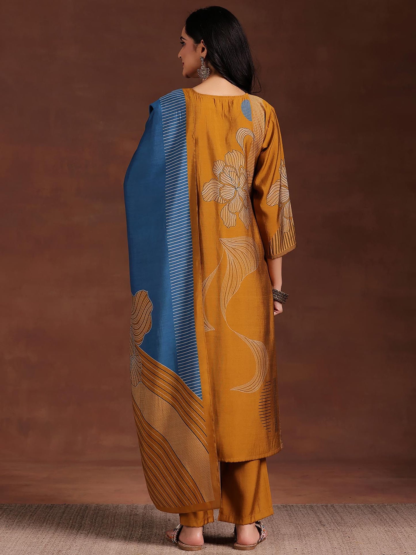 Floral Printed Straight Kurta With Pant And Dupatta (Set of 3)