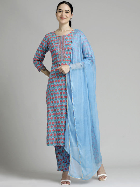 Jaipur Kurti Floral Printed Pure Cotton Suit Set