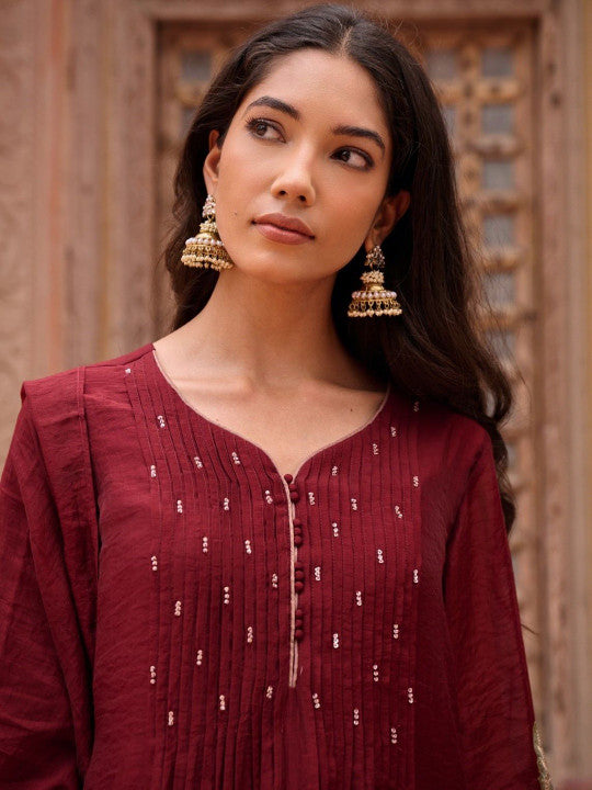 AUTUMN LANE Women Floral Embroidered Kurta with Palazzos & Dupatta