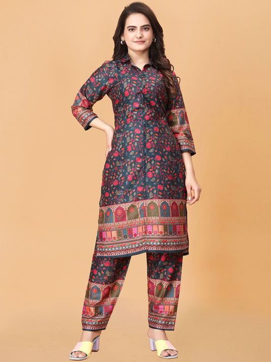 Aardiva Floral Printed Straight Kurta with Trousers