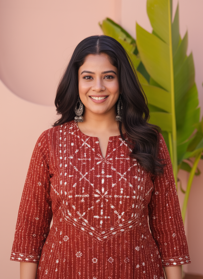 Embroidered Viscose Butta Straight Maroon Kurta