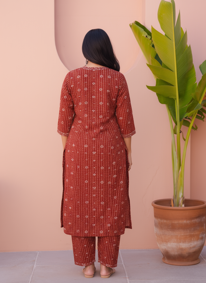 Embroidered Viscose Butta Straight Maroon Kurta