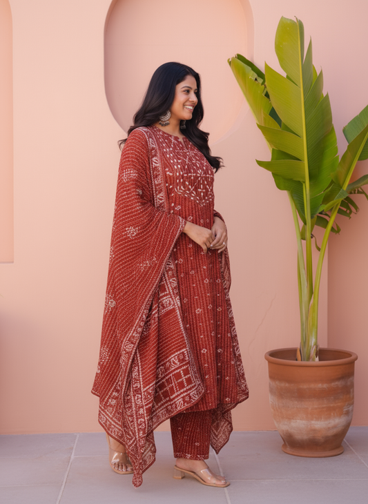 Embroidered Viscose Butta Straight Maroon Kurta