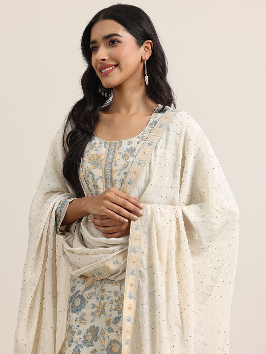 Floral Women Floral Woven Design Regular Kurta with Trousers & With Dupatta