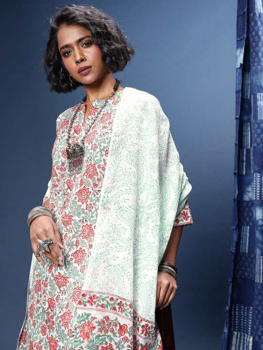 Taavi Floral Printed Pure Cotton Block Print Legacy Kurta with Trousers & Dupatta