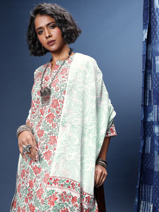 Taavi Floral Printed Pure Cotton Block Print Legacy Kurta with Trousers & Dupatta