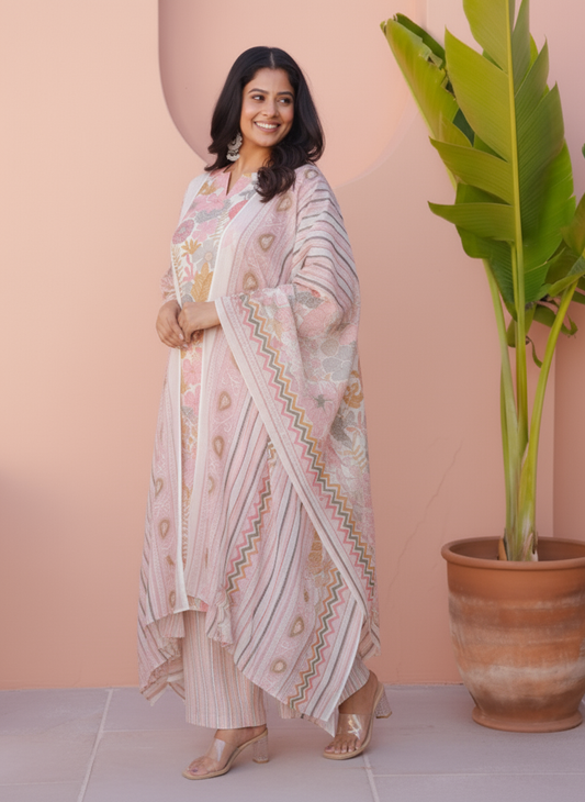 Soft Cotton Floral Straight Pink Kurta