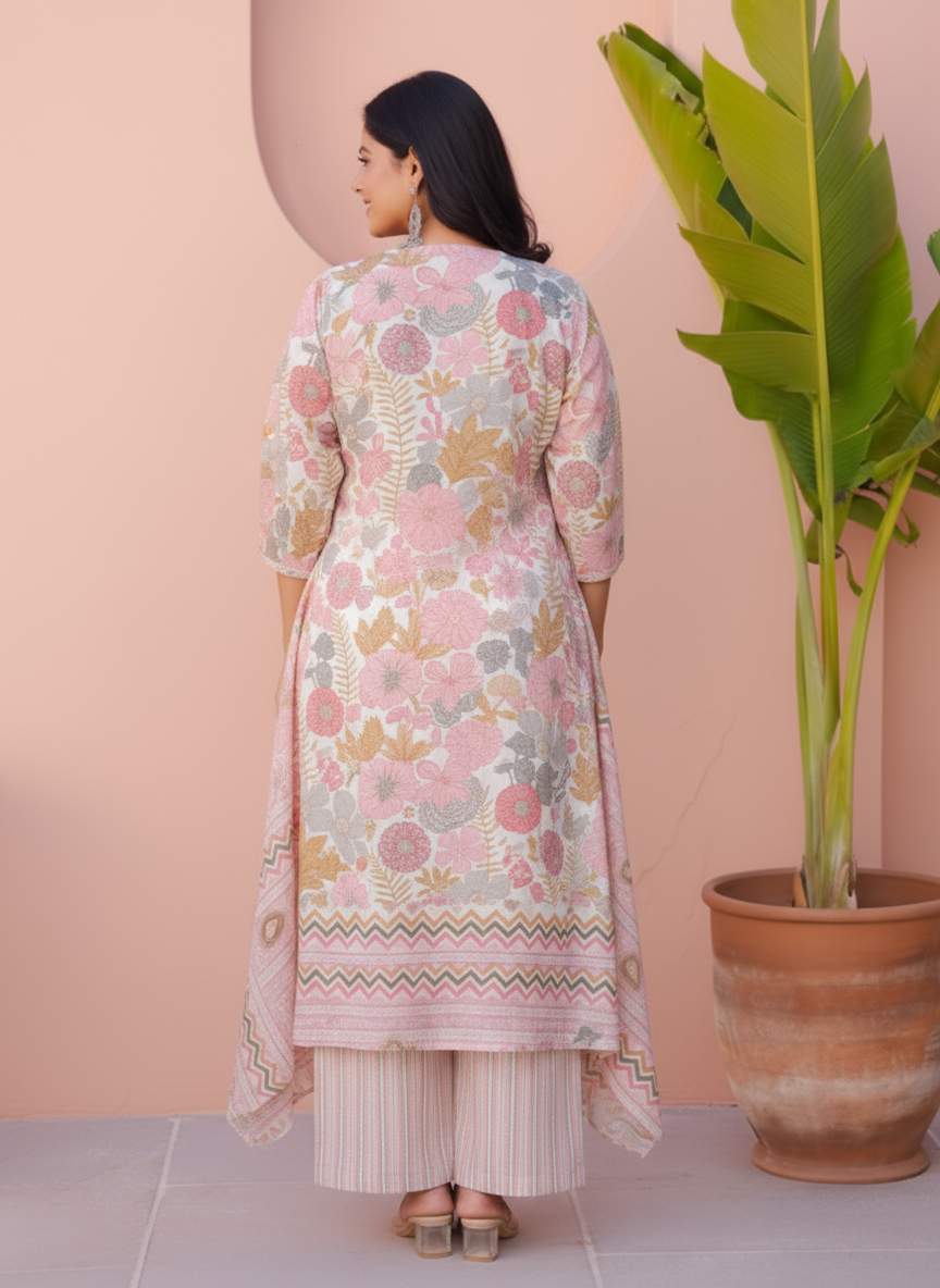 Soft Cotton Floral Straight Pink Kurta